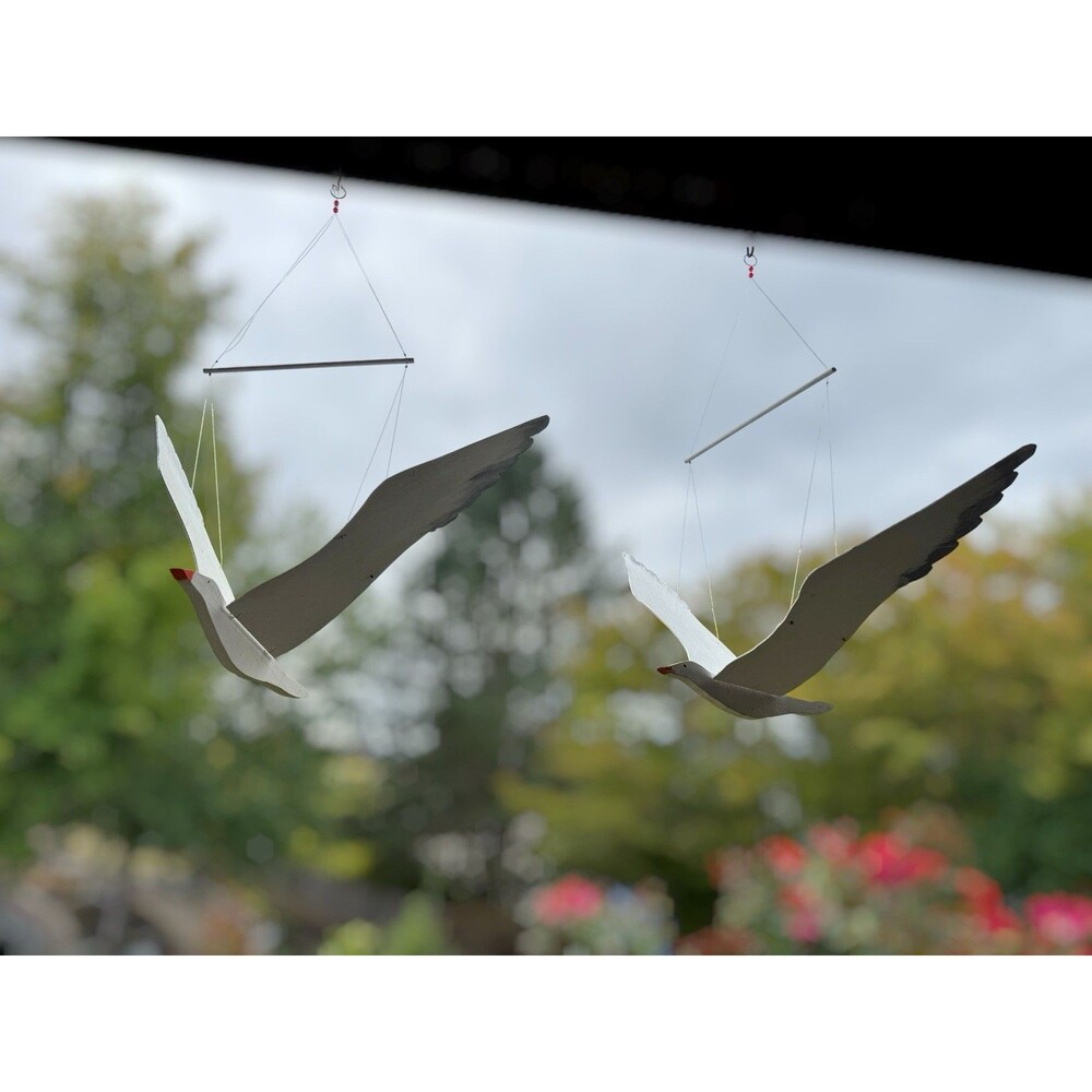 Pair Vintage Handmade Folk Art Wooden Flying Seagull Articulated Flapping Wings